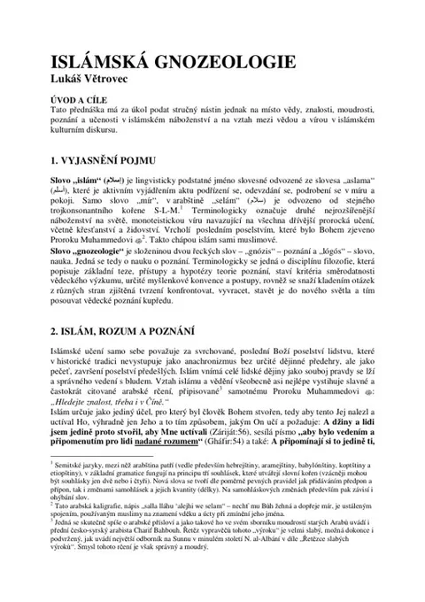 Rozum a poznání v islámu   Lukáš Větrovec
